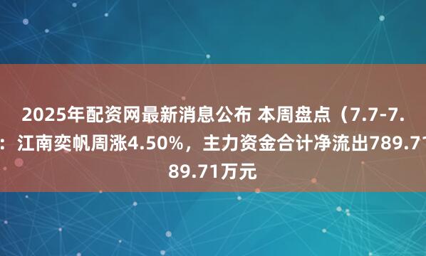 2025年配资网最新消息公布 本周盘点（7.7-7.11）：江南奕帆周涨4.50%，主力资金合计净流出789.71万元