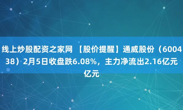 线上炒股配资之家网 【股价提醒】通威股份（600438）2月5日收盘跌6.08%，主力净流出2.16亿元